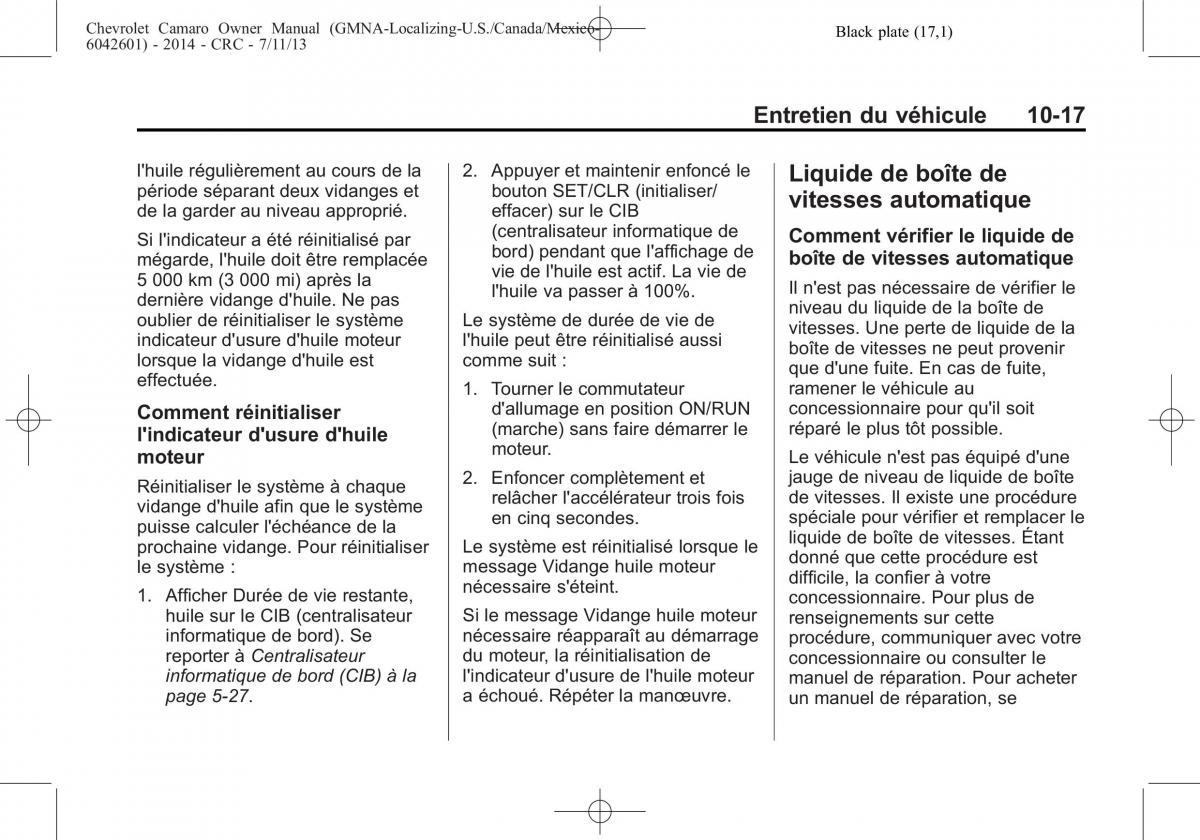 Chevrolet Camaro V 5 manuel du proprietaire / page 313