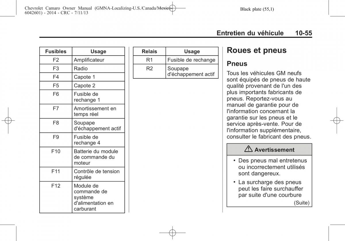 Chevrolet Camaro V 5 manuel du proprietaire / page 351