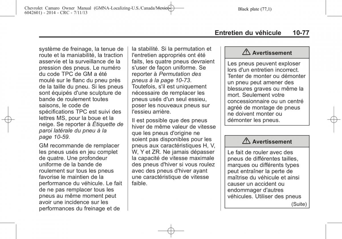 Chevrolet Camaro V 5 manuel du proprietaire / page 373