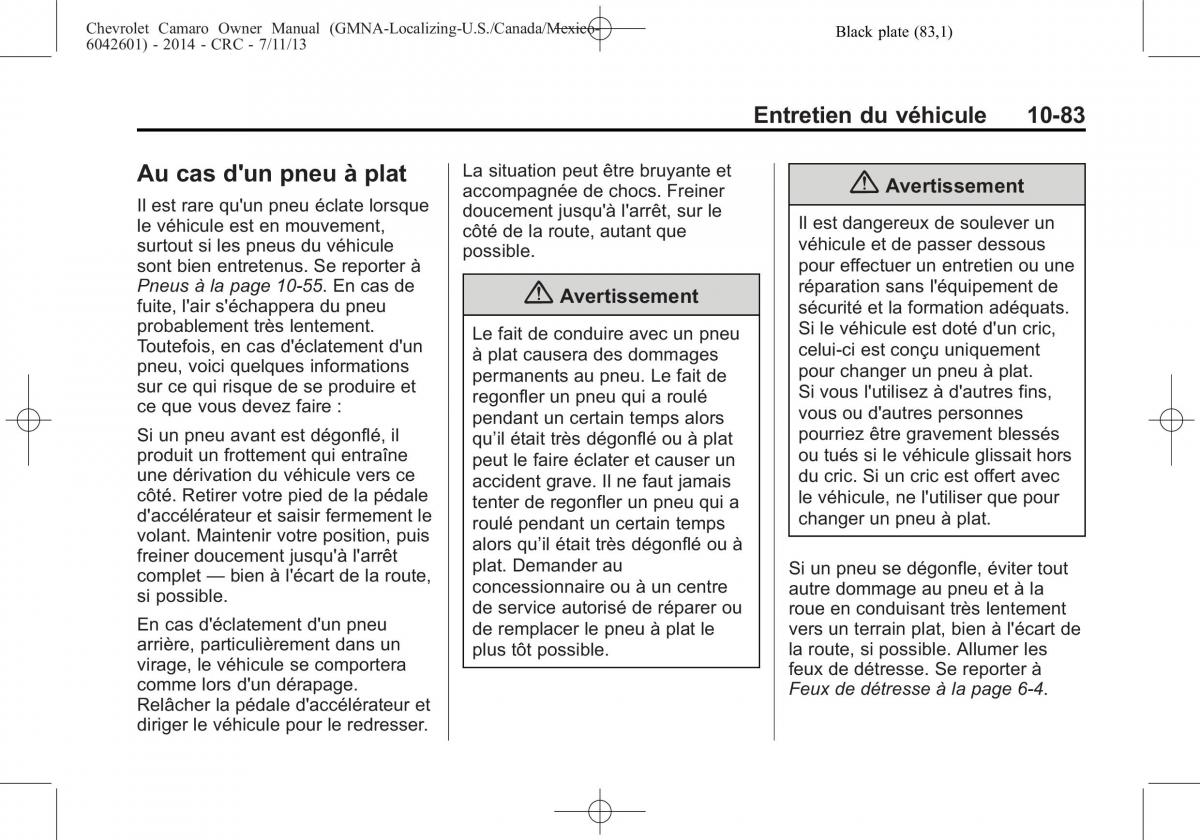 Chevrolet Camaro V 5 manuel du proprietaire / page 379