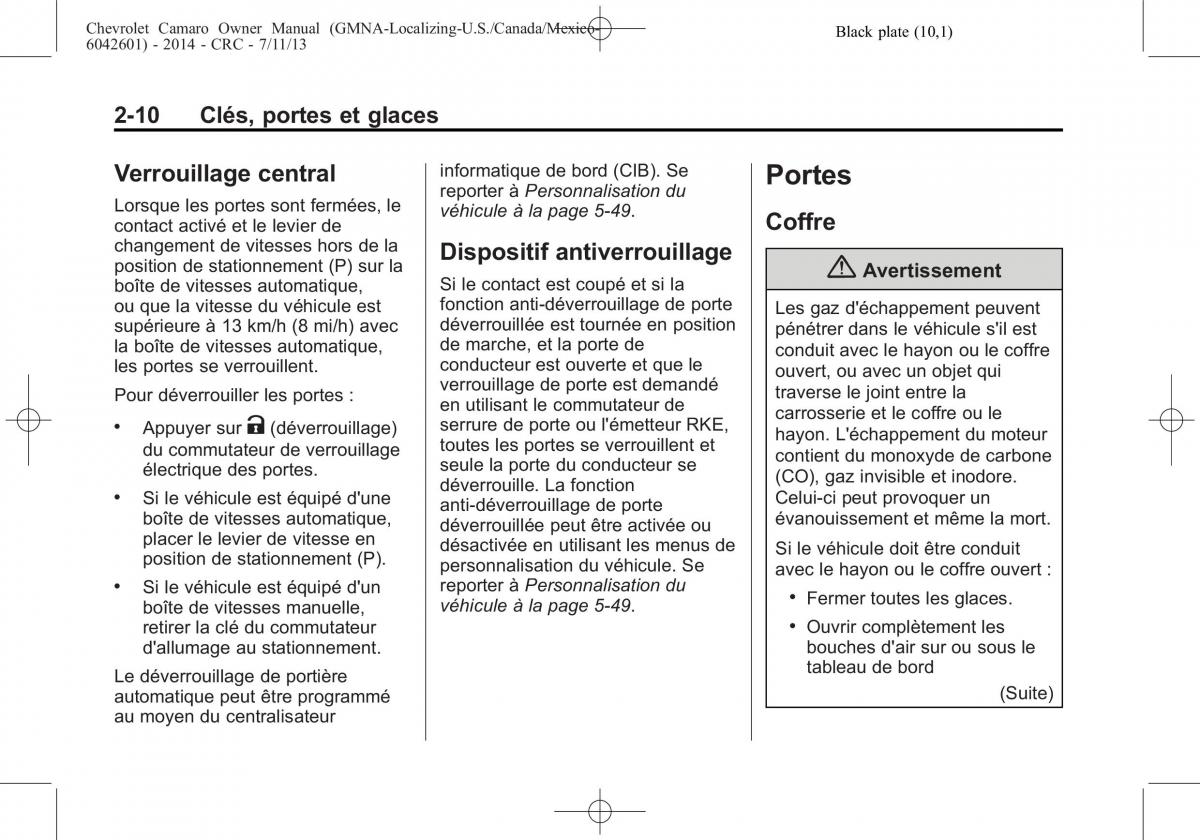 Chevrolet Camaro V 5 manuel du proprietaire / page 40