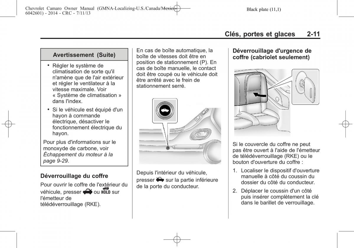 Chevrolet Camaro V 5 manuel du proprietaire / page 41