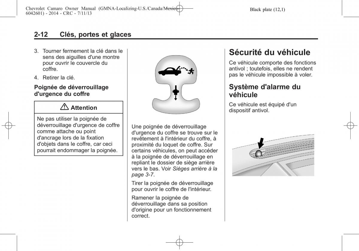 Chevrolet Camaro V 5 manuel du proprietaire / page 42