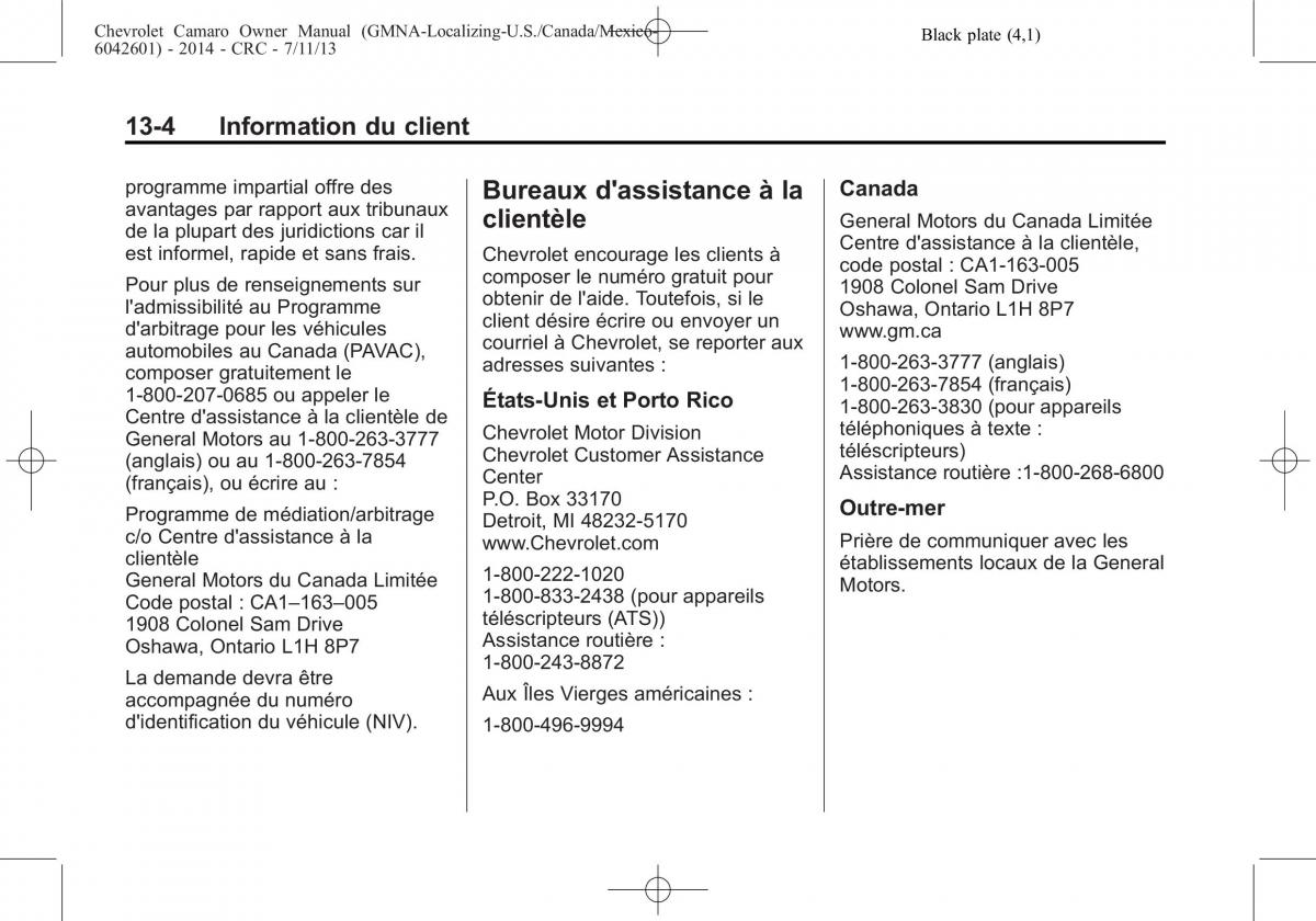 Chevrolet Camaro V 5 manuel du proprietaire / page 444