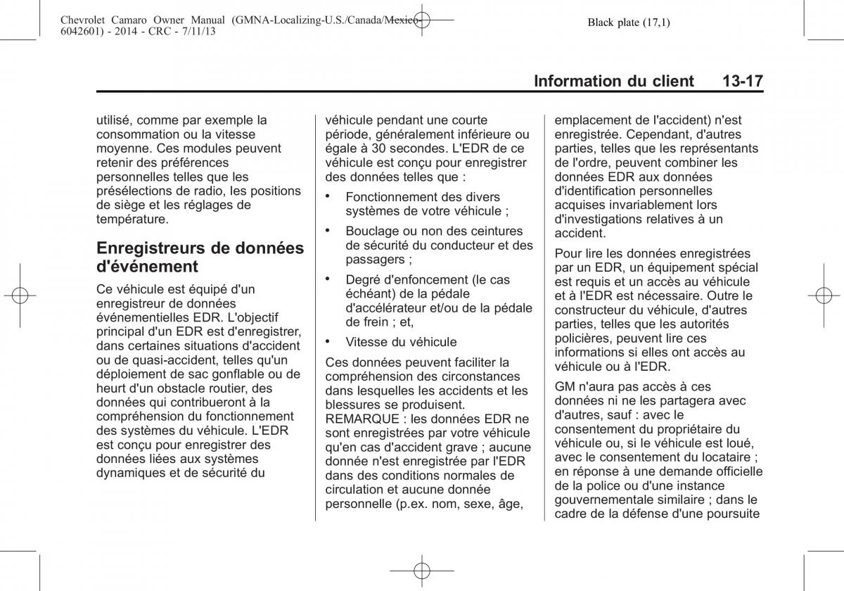 Chevrolet Camaro V 5 manuel du proprietaire / page 457