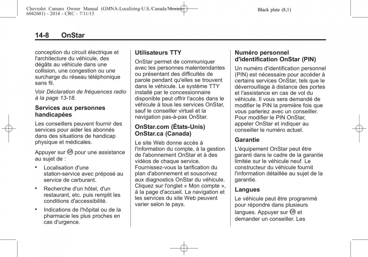 Chevrolet Camaro V 5 manuel du proprietaire / page 468