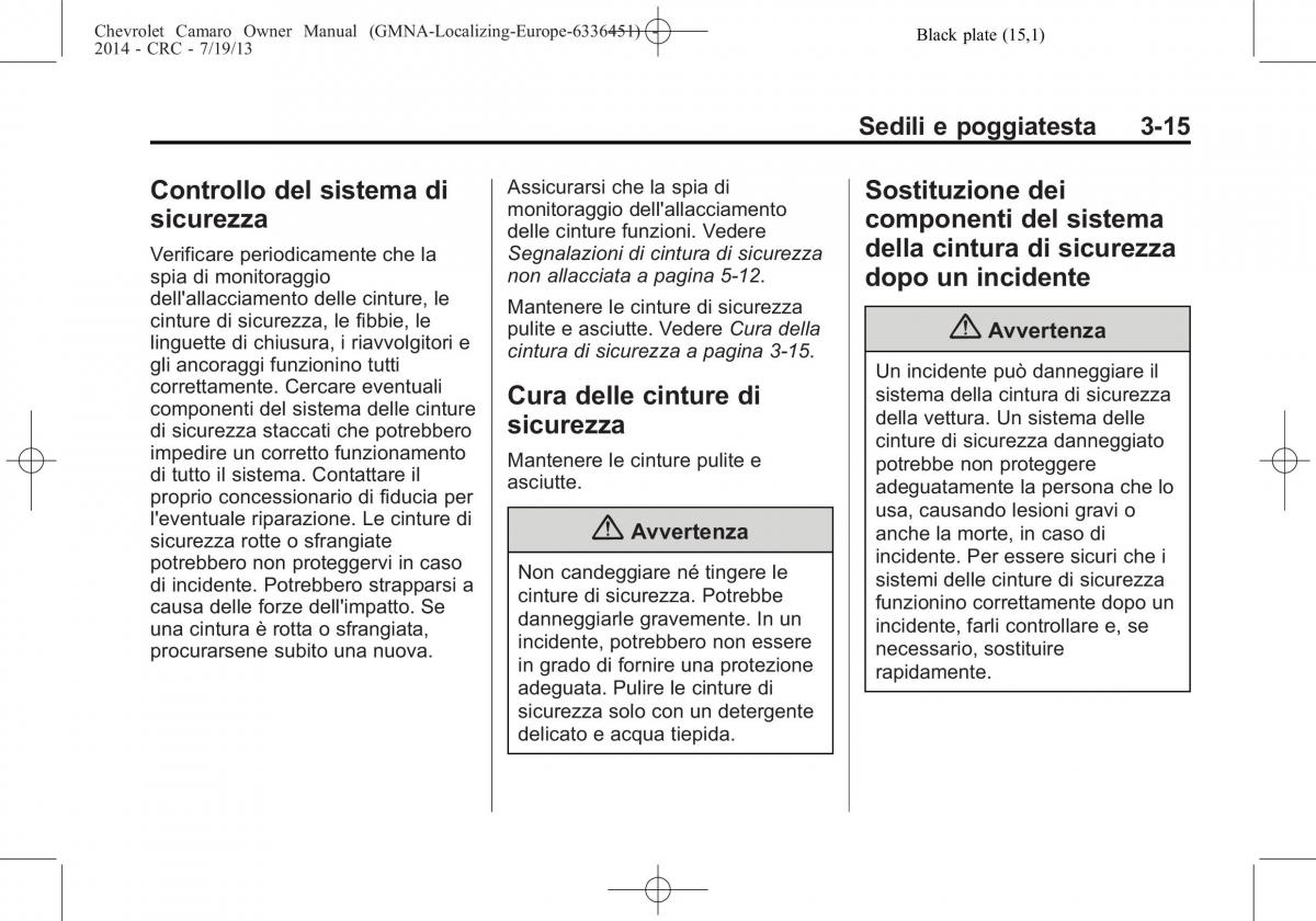 Chevrolet Camaro V 5 manuale del proprietario / page 63