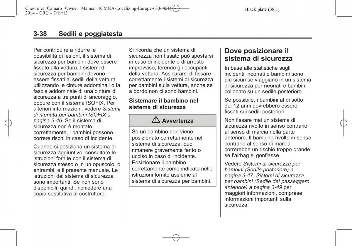 Chevrolet Camaro V 5 manuale del proprietario / page 86