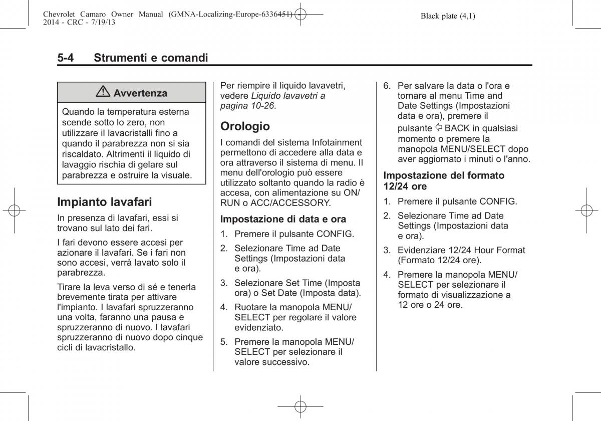 Chevrolet Camaro V 5 manuale del proprietario / page 108