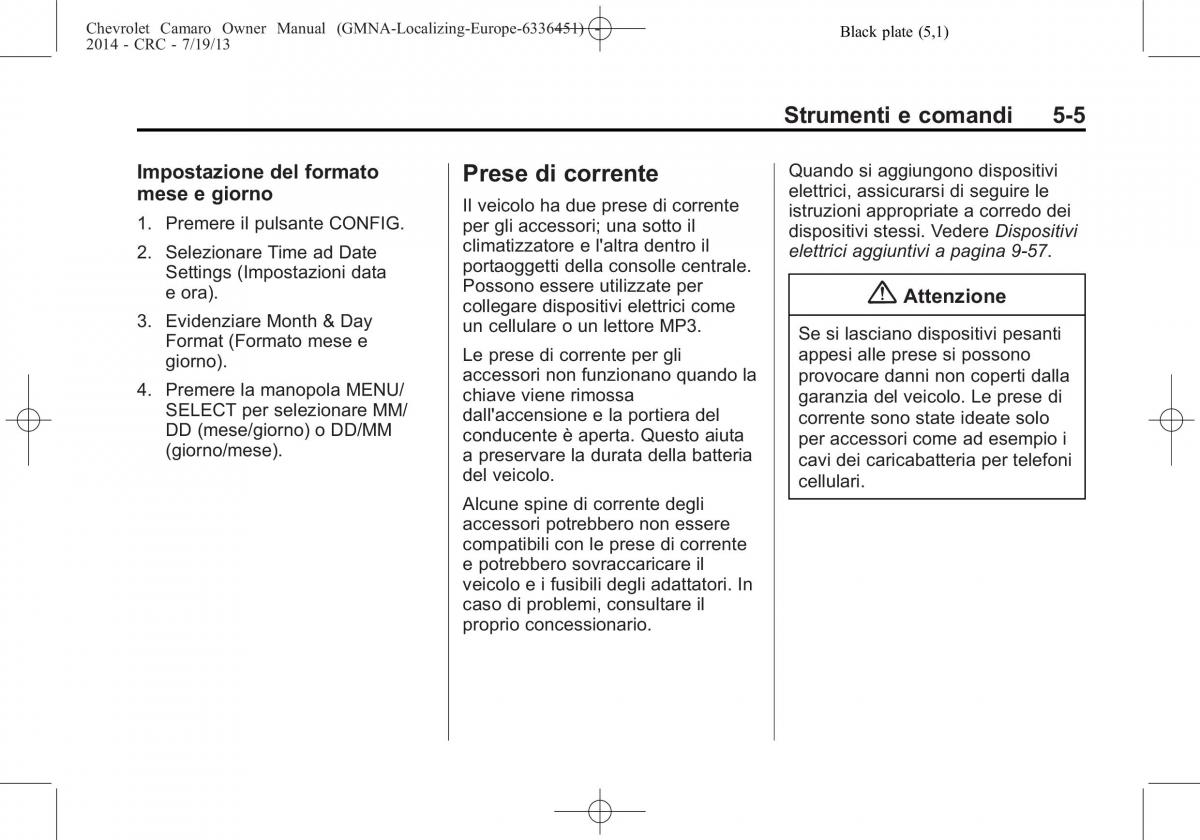 Chevrolet Camaro V 5 manuale del proprietario / page 109