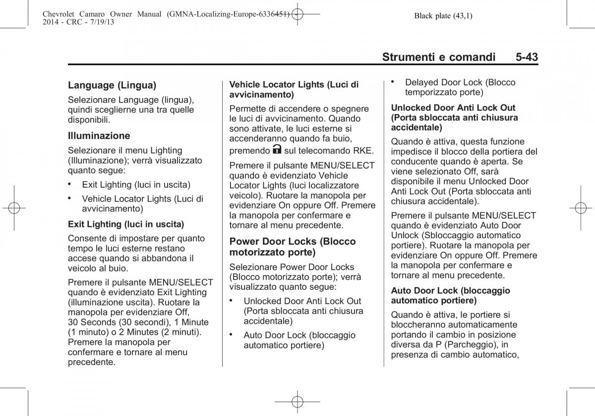 Chevrolet Camaro V 5 manuale del proprietario / page 147