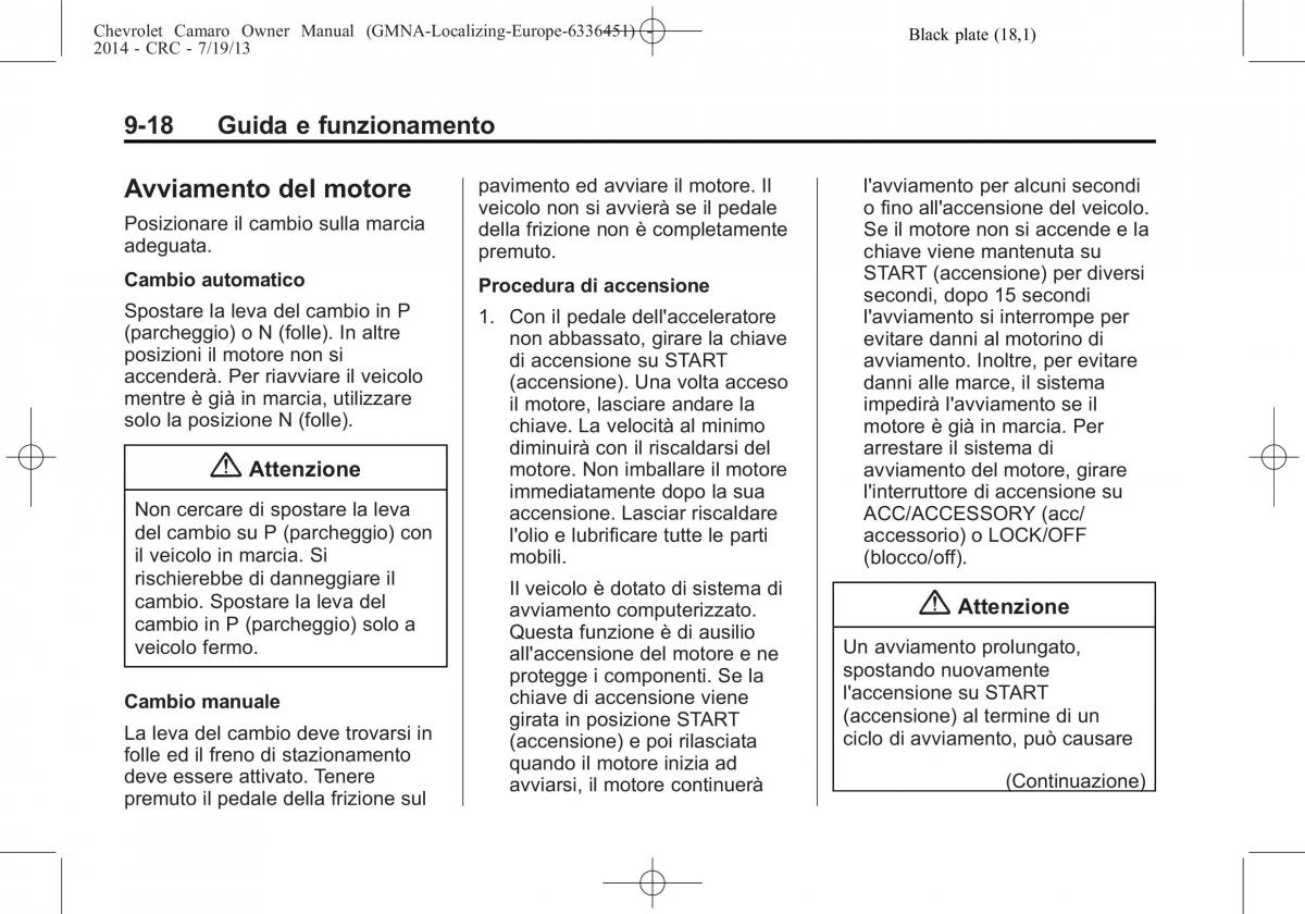 Chevrolet Camaro V 5 manuale del proprietario / page 180