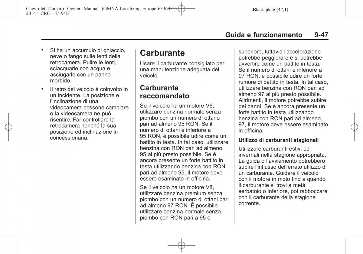 Chevrolet Camaro V 5 manuale del proprietario / page 209