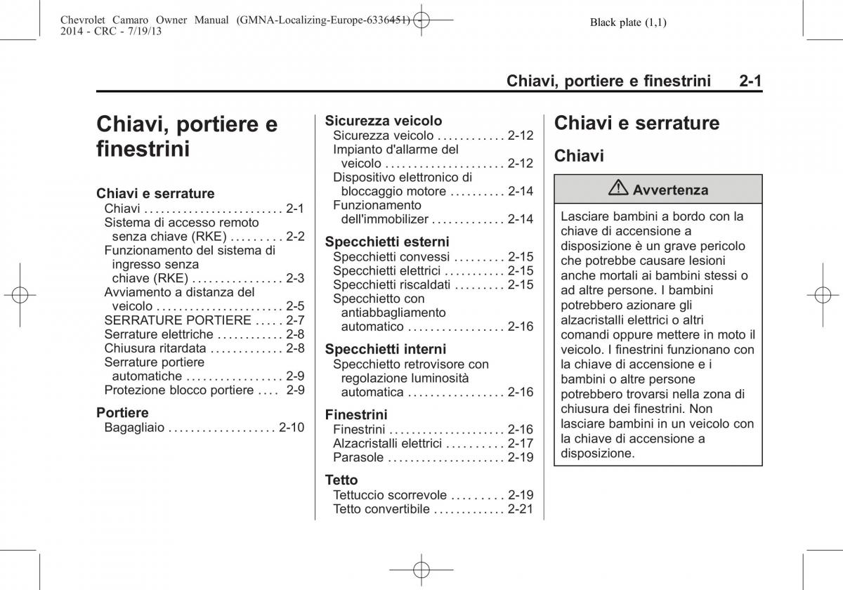 Chevrolet Camaro V 5 manuale del proprietario / page 23