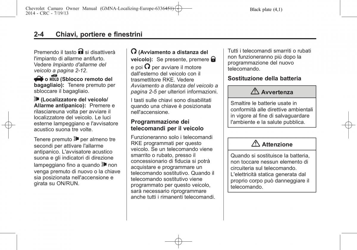 Chevrolet Camaro V 5 manuale del proprietario / page 26