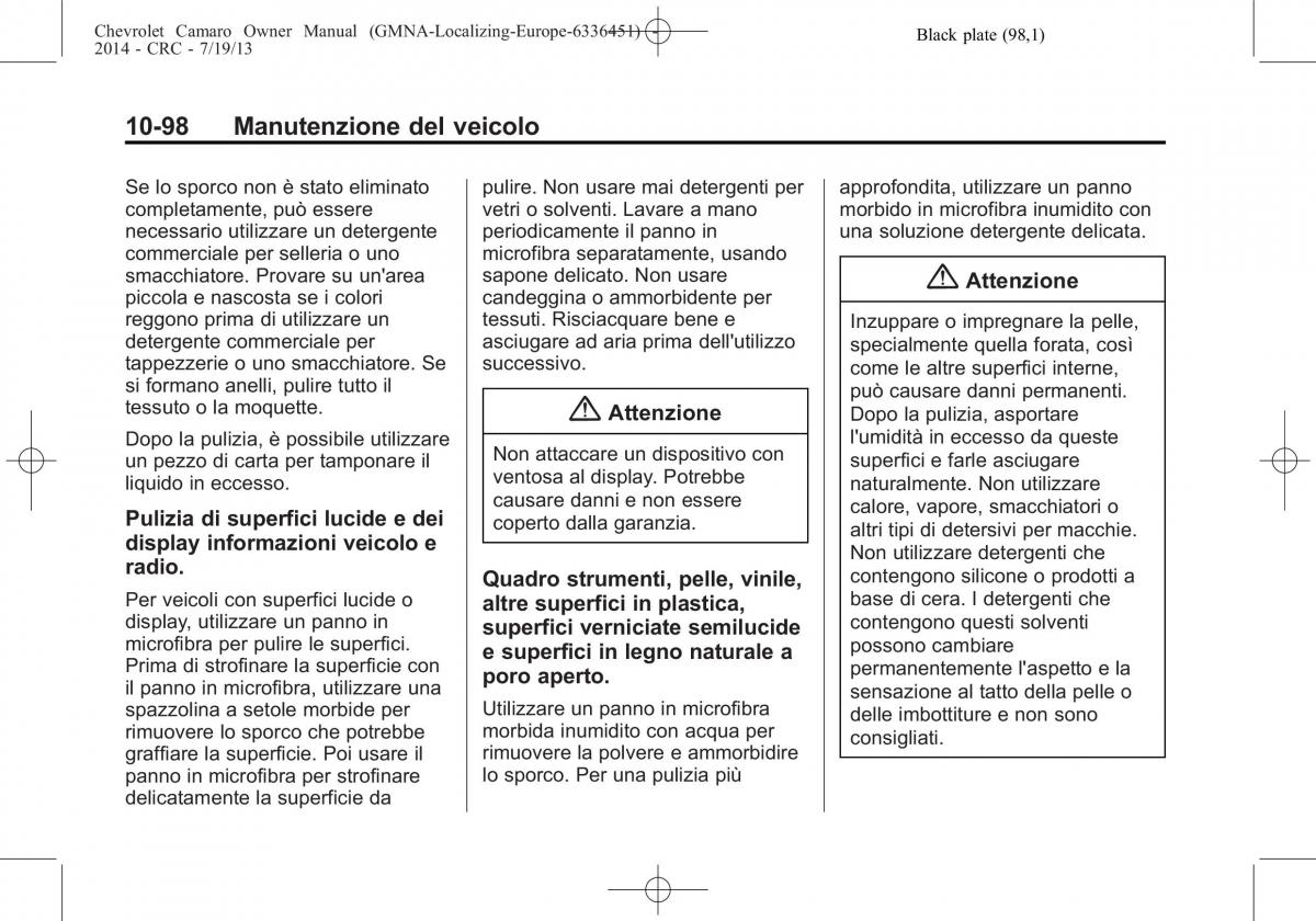 Chevrolet Camaro V 5 manuale del proprietario / page 318