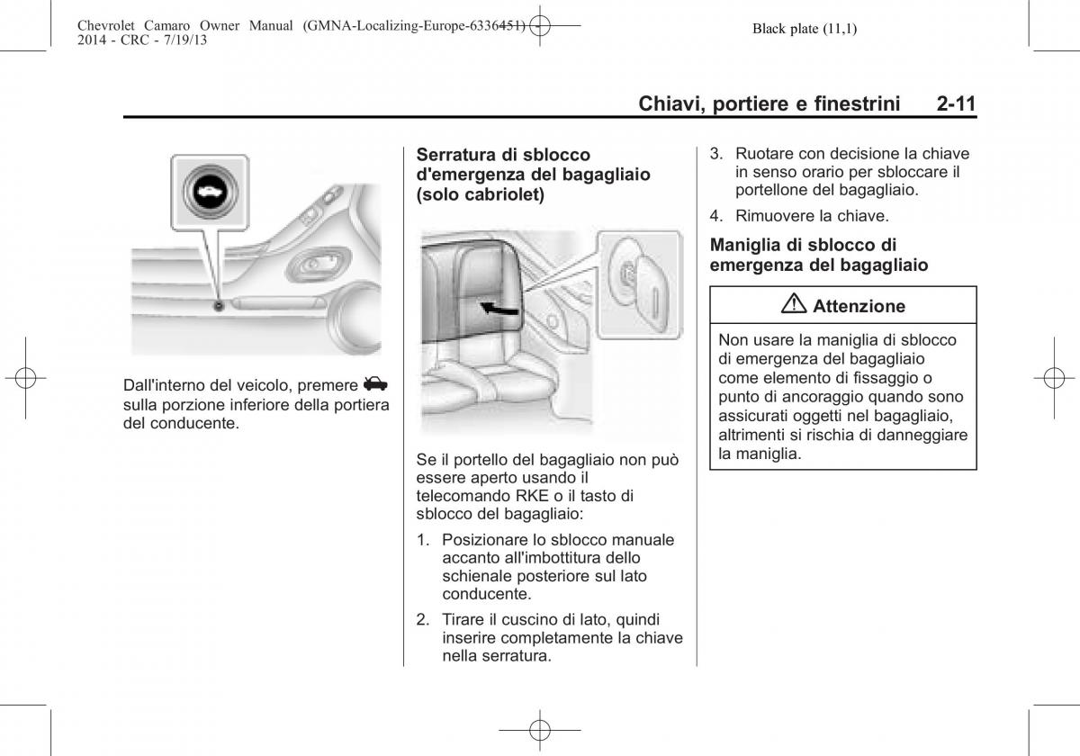 Chevrolet Camaro V 5 manuale del proprietario / page 33