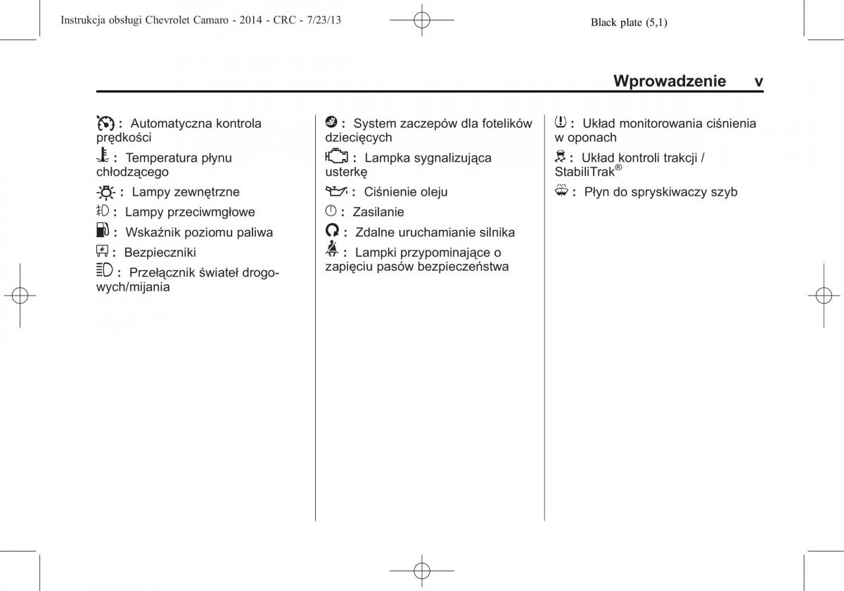 Chevrolet Camaro V 5 instrukcja obslugi / page 5