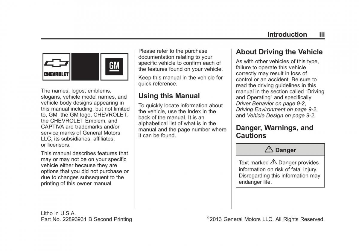 Chevrolet Captiva owners manual / page 3