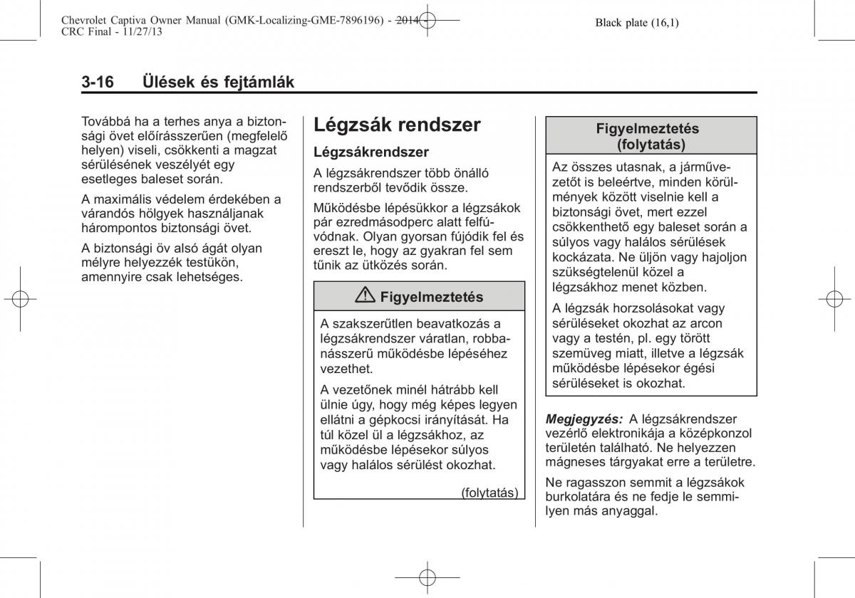 Chevrolet Captiva Kezelesi utmutato / page 58