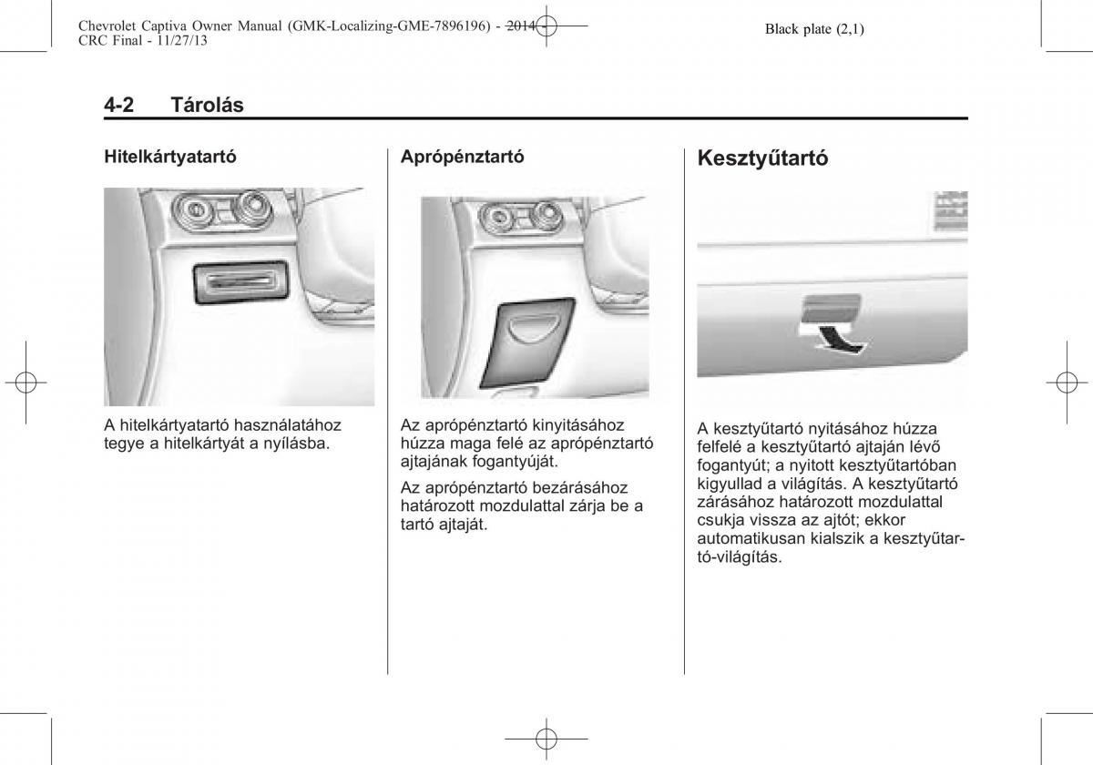 Chevrolet Captiva Kezelesi utmutato / page 72