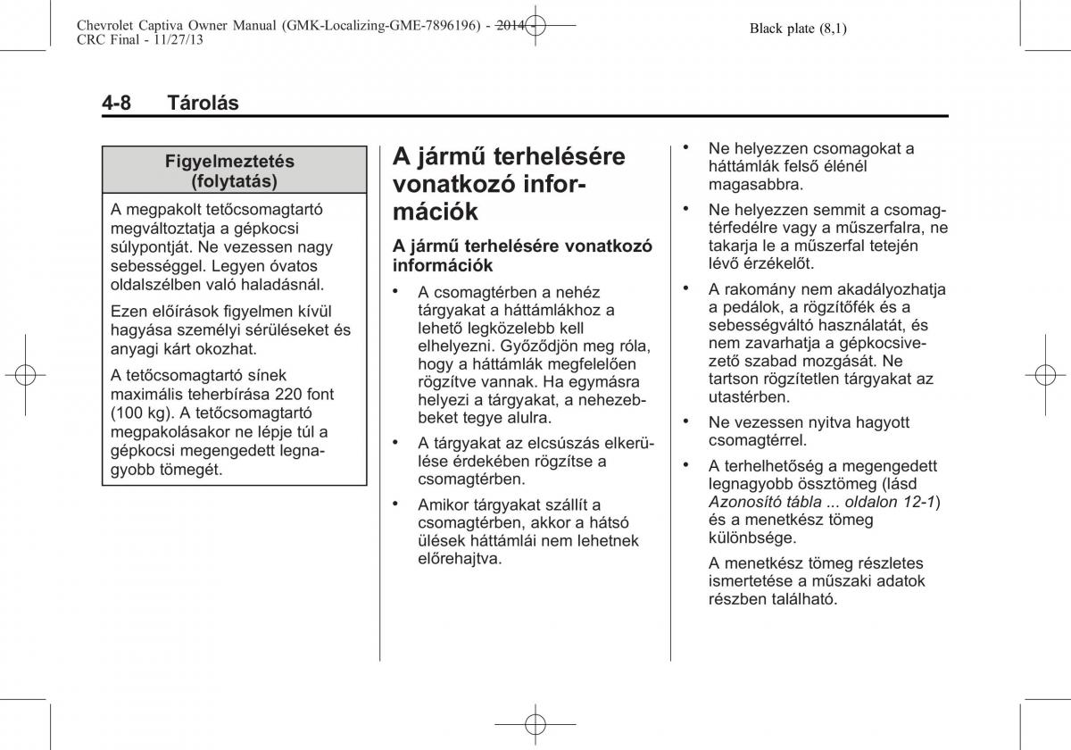 Chevrolet Captiva Kezelesi utmutato / page 78