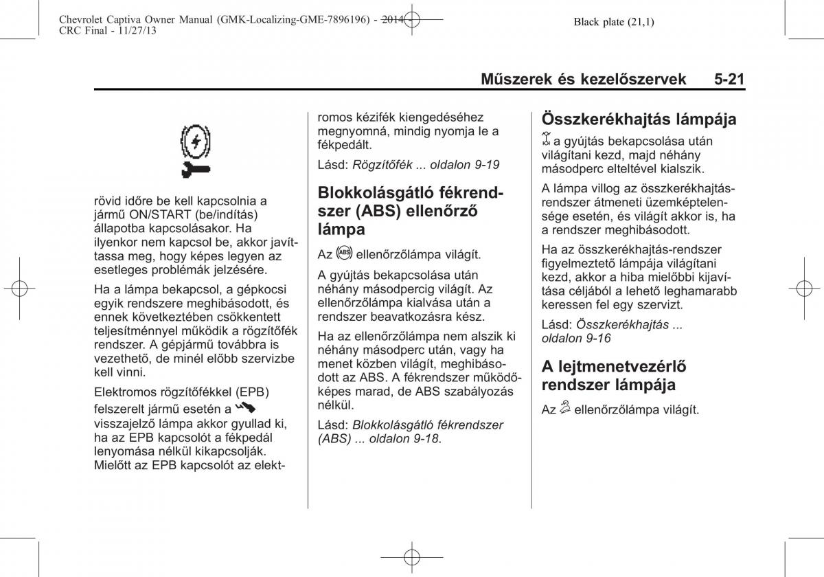 Chevrolet Captiva Kezelesi utmutato / page 101