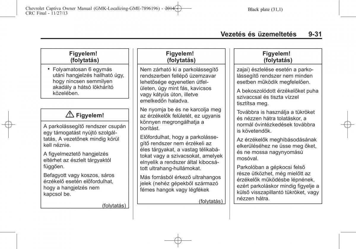 Chevrolet Captiva Kezelesi utmutato / page 263