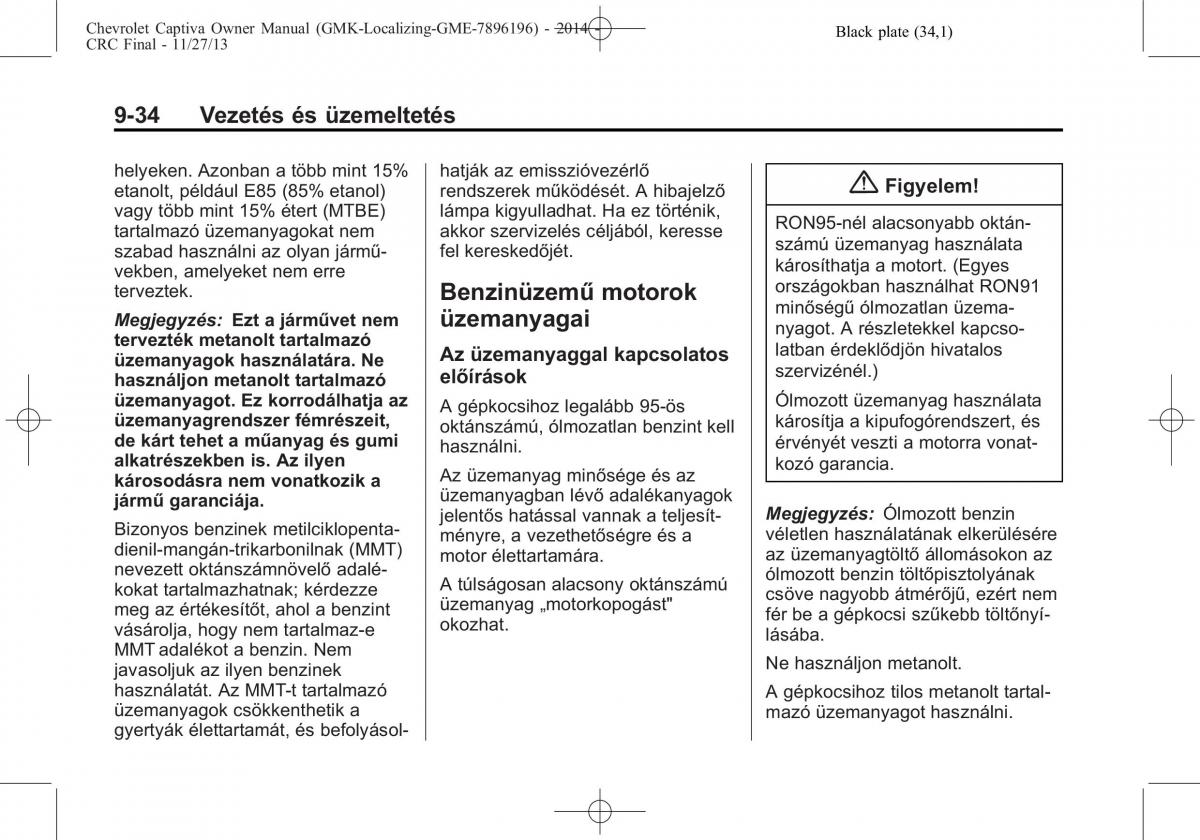 Chevrolet Captiva Kezelesi utmutato / page 266