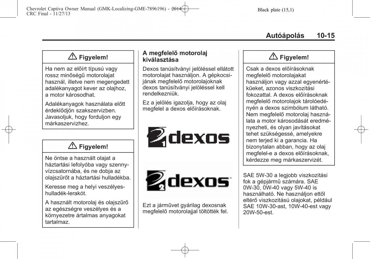 Chevrolet Captiva Kezelesi utmutato / page 285