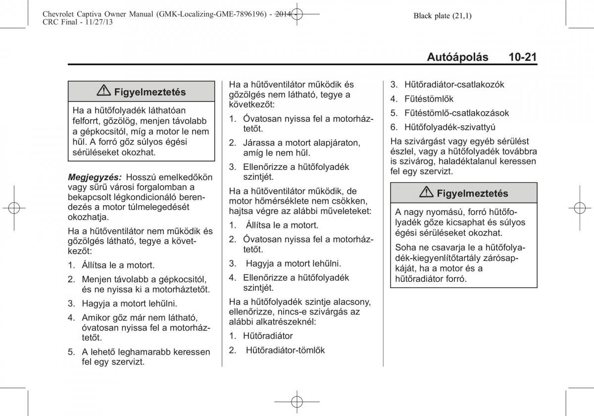 Chevrolet Captiva Kezelesi utmutato / page 291