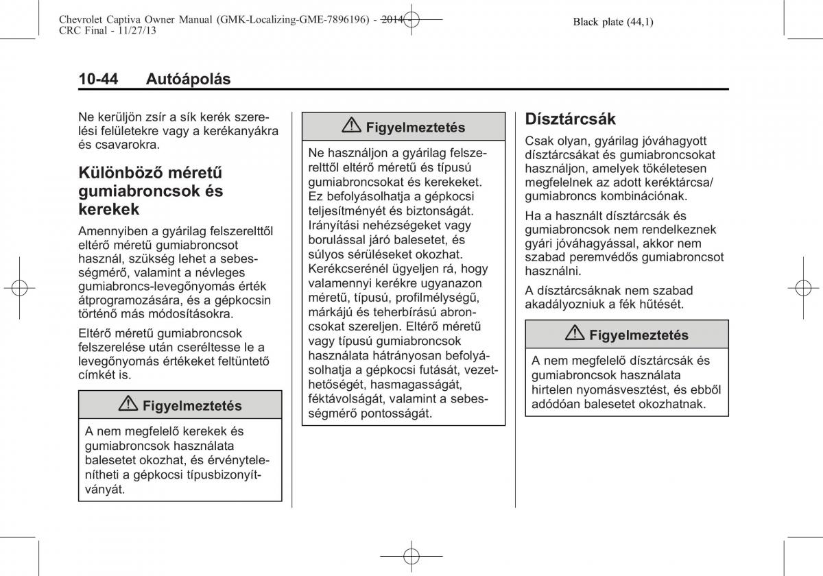 Chevrolet Captiva Kezelesi utmutato / page 314