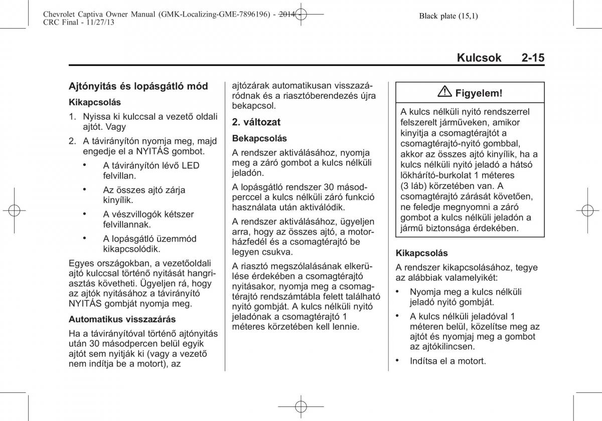 Chevrolet Captiva Kezelesi utmutato / page 33