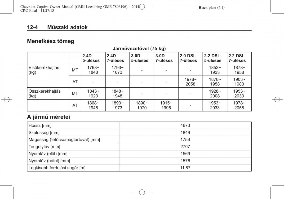 Chevrolet Captiva Kezelesi utmutato / page 354