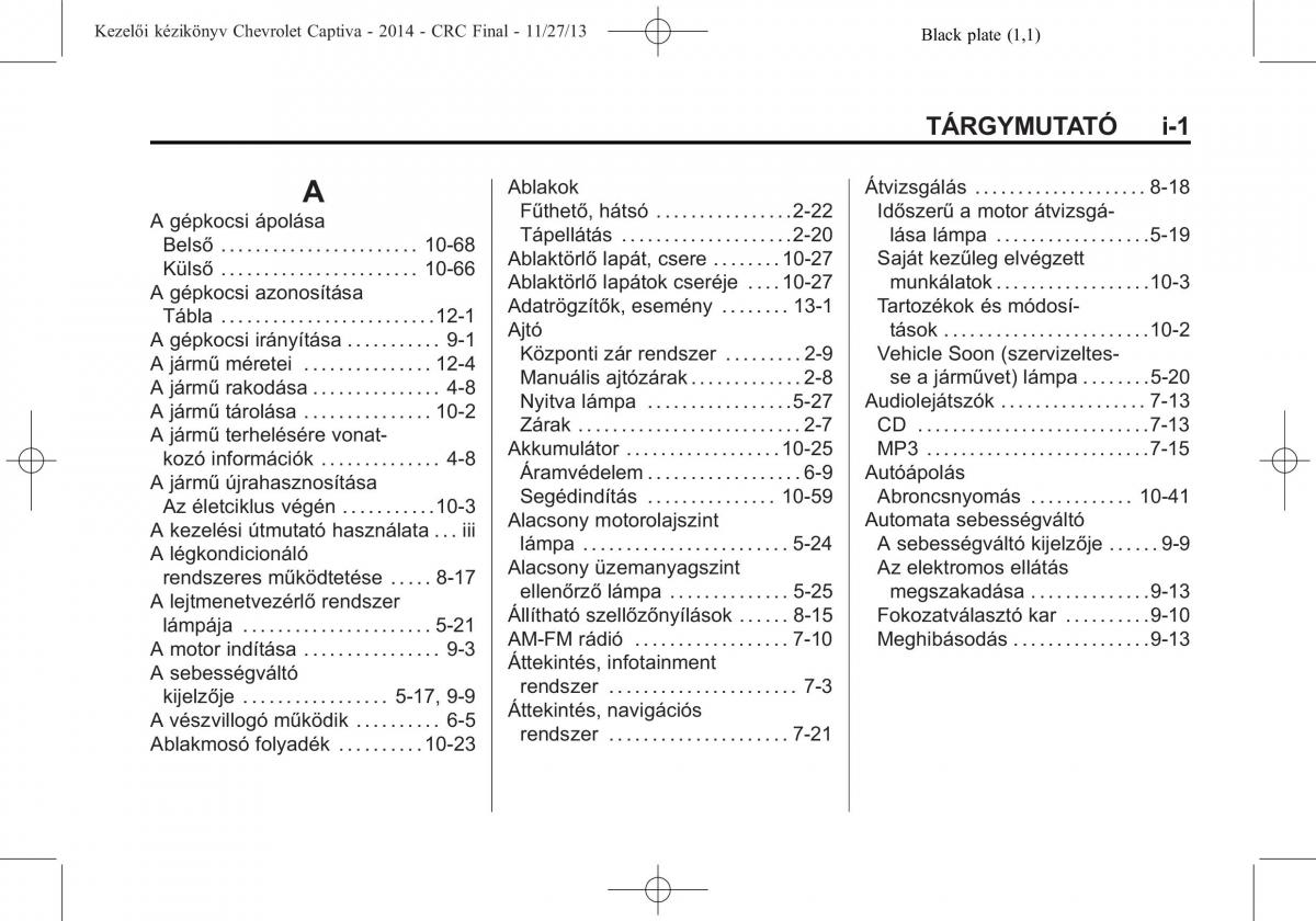 Chevrolet Captiva Kezelesi utmutato / page 359