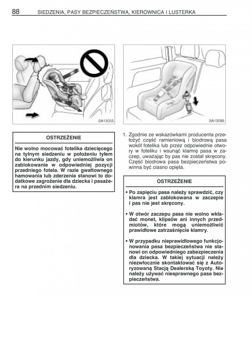 Toyota Yaris Verso instrukcja obslugi / page 95