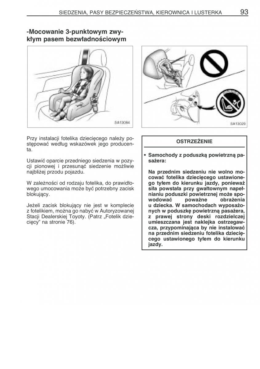 Toyota Yaris Verso instrukcja obslugi / page 100