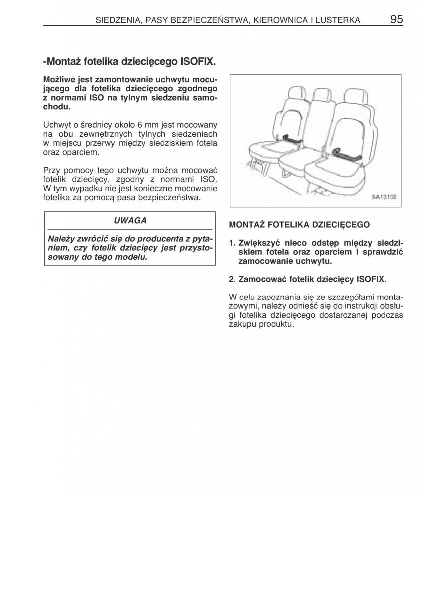 Toyota Yaris Verso instrukcja obslugi / page 102