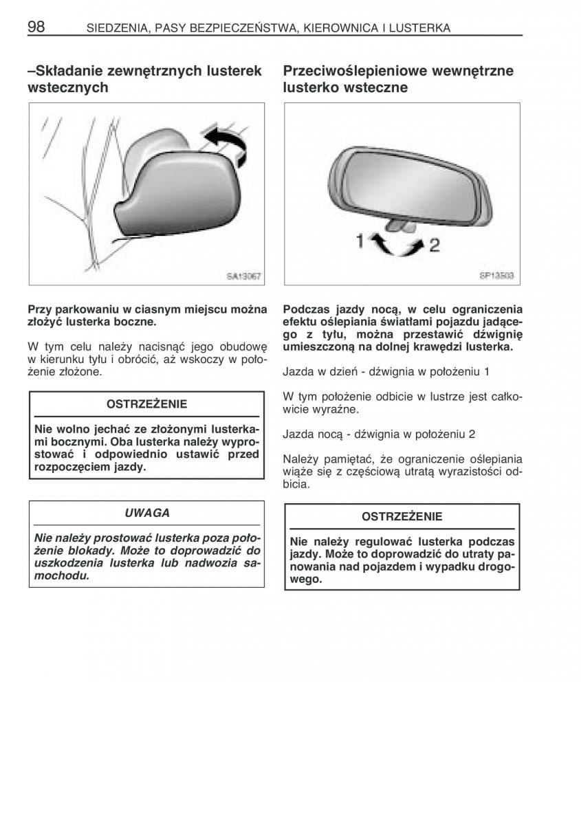 Toyota Yaris Verso instrukcja obslugi / page 105