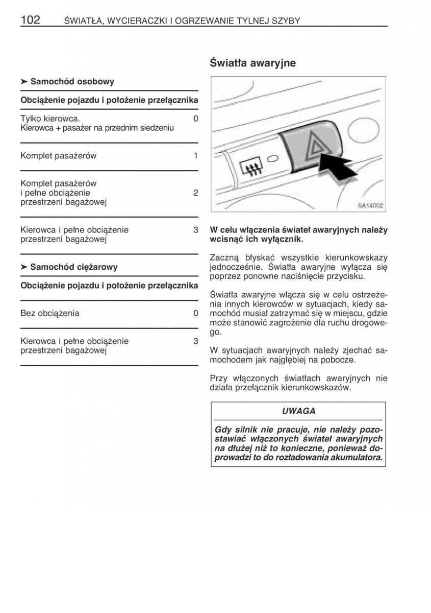 Toyota Yaris Verso instrukcja obslugi / page 109