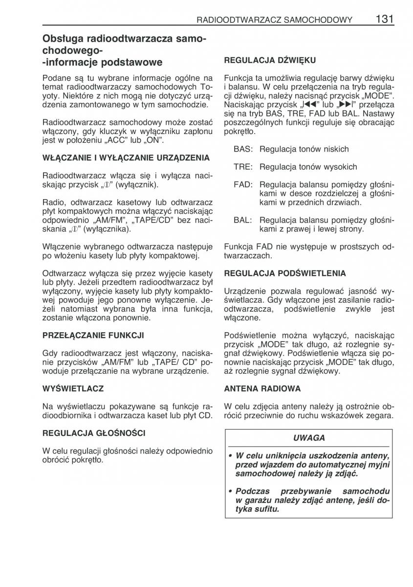 Toyota Yaris Verso instrukcja obslugi / page 138