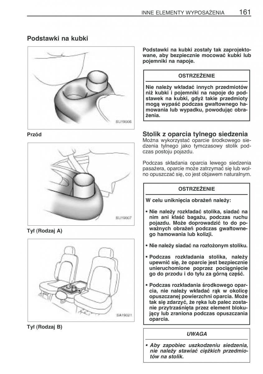 Toyota Yaris Verso instrukcja obslugi / page 168