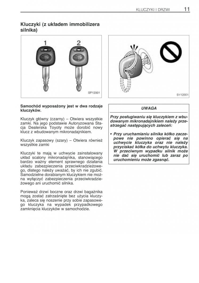 Toyota Yaris Verso instrukcja obslugi / page 18