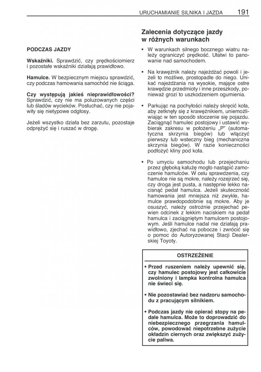 Toyota Yaris Verso instrukcja obslugi / page 198