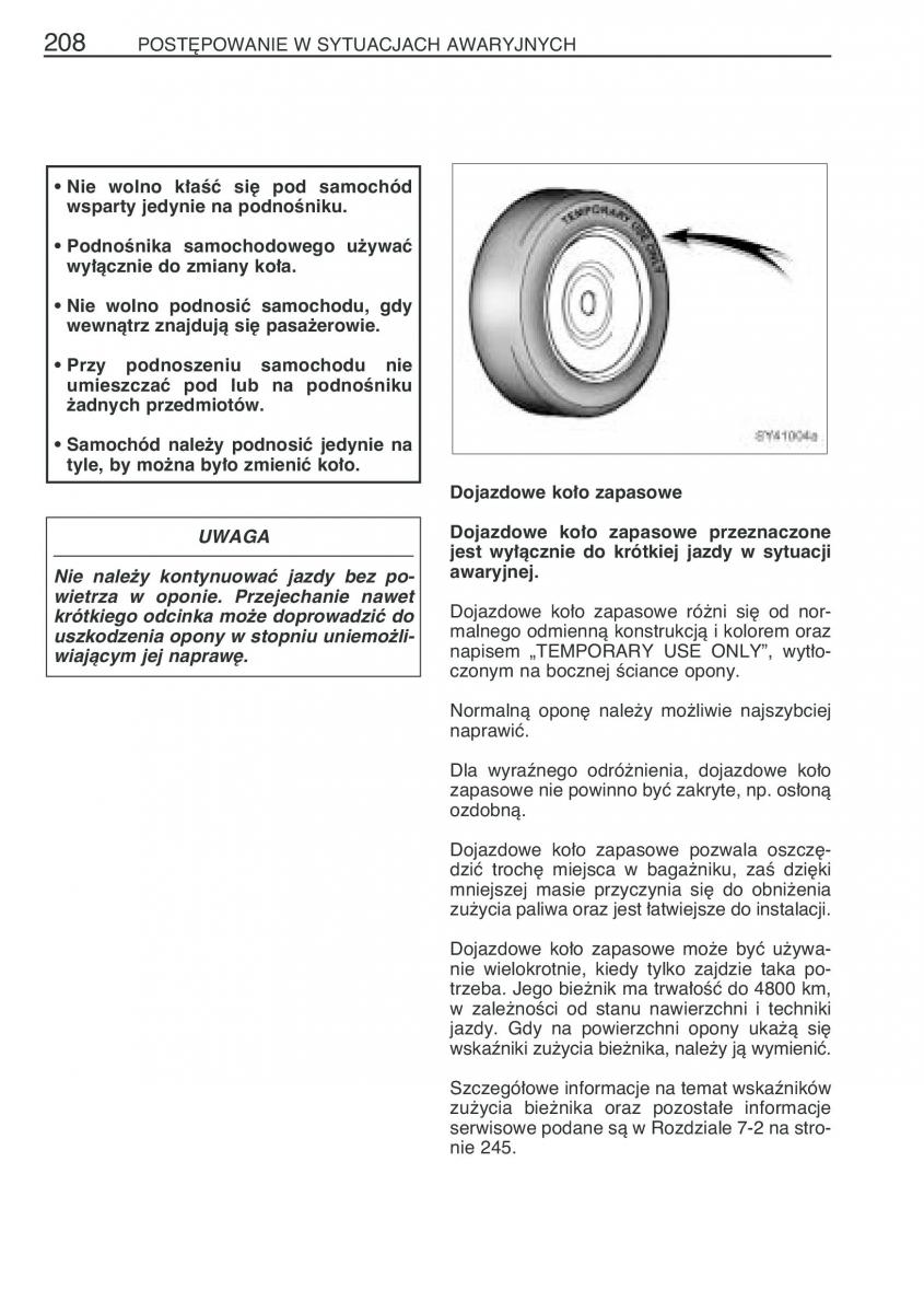 Toyota Yaris Verso instrukcja obslugi / page 215