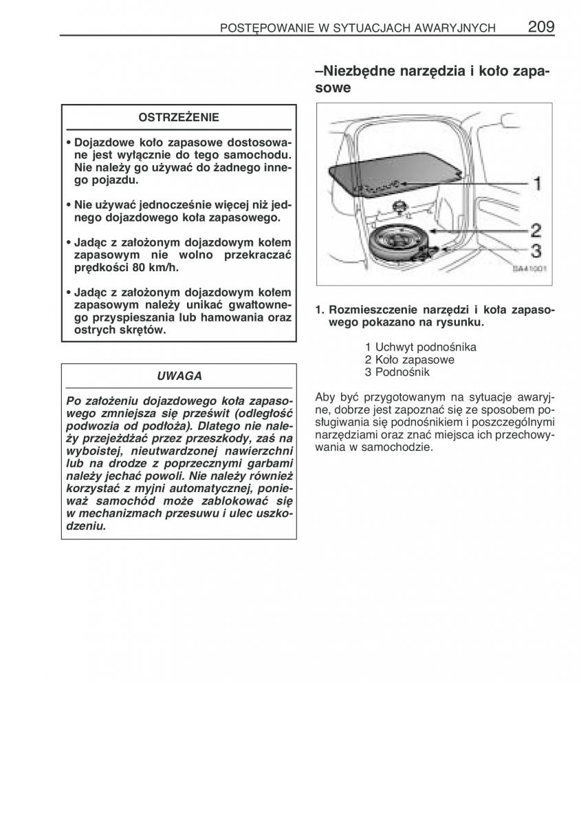 Toyota Yaris Verso instrukcja obslugi / page 216