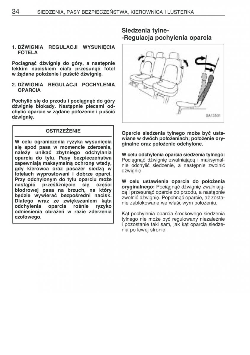 Toyota Yaris Verso instrukcja obslugi / page 41