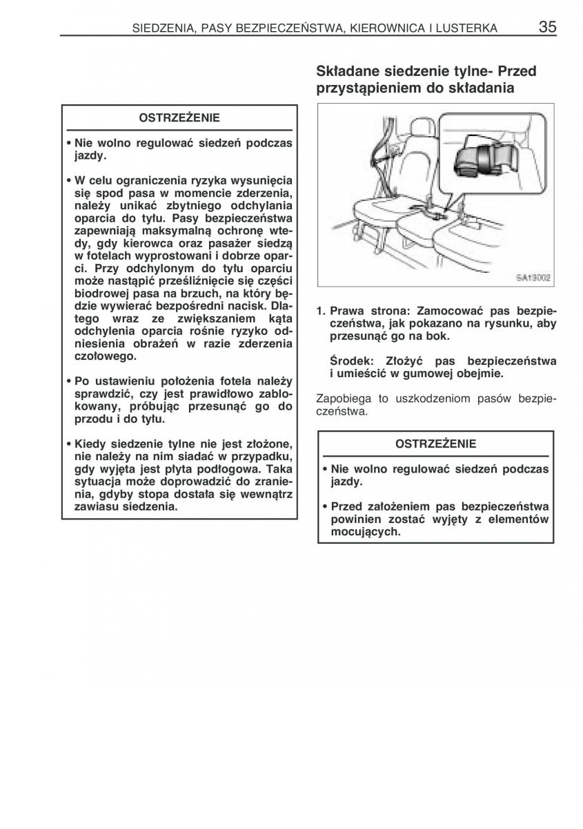 Toyota Yaris Verso instrukcja obslugi / page 42