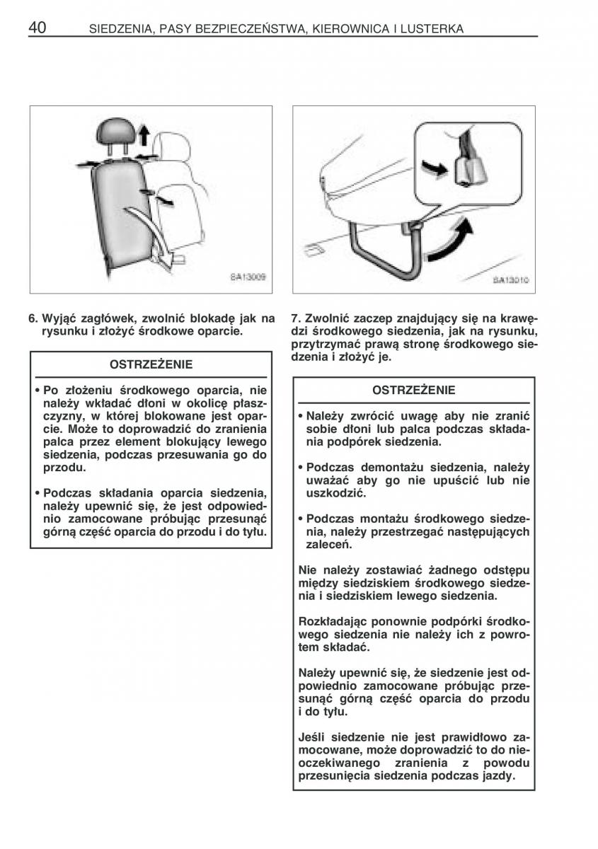 Toyota Yaris Verso instrukcja obslugi / page 47