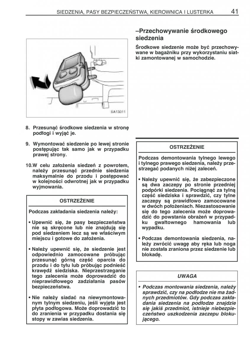 Toyota Yaris Verso instrukcja obslugi / page 48